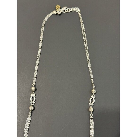 Brighton Floral Trellis Bee Flower Long Necklace 17” Silver Tone Statement Chain - Picture 4 of 12